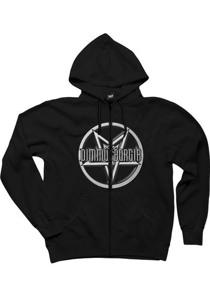 Dimmu Borgir Pentagram Siyah Fermuarlı Kapşonlu Sweatshirt