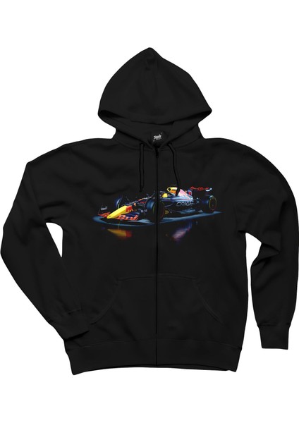 F1 Redbull Siyah Fermuarlı Kapşonlu Sweatshirt