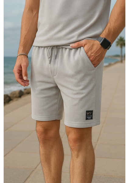 Oversize Krep Kumaş Gri Renk Şortlu Takım