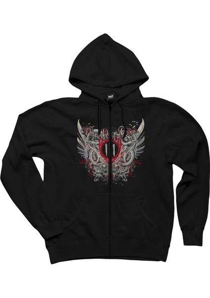 Three Days Grace Siyah Fermuarlı Kapşonlu Sweatshirt