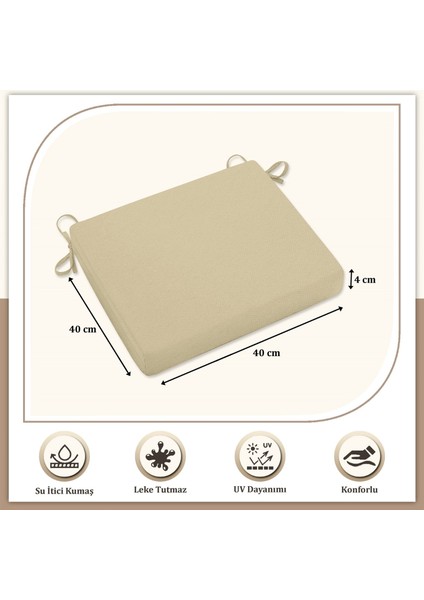 Canvas 4'lü Açık Bej Sıvı Geçirmez Leke Tutmaz Fermuarlı Bağcıklı Sandalye Minderi 40 x 40 cm fırsatları