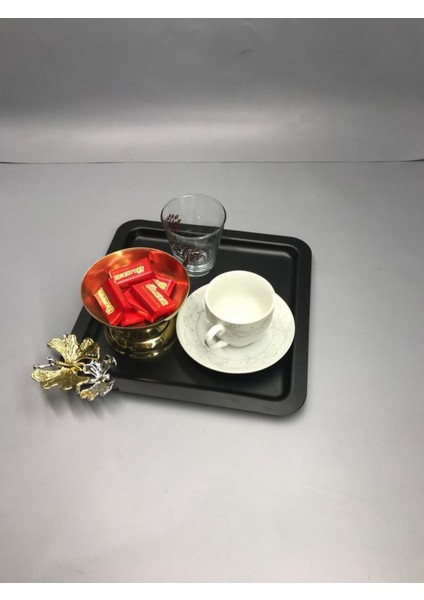 Lüx Kare Kelebek Aksesuarlı Paslanmaz Çelik 6’lı Siyah Kahve, Çay, Dekoratif Sunum Servis Tepsisi modelleri