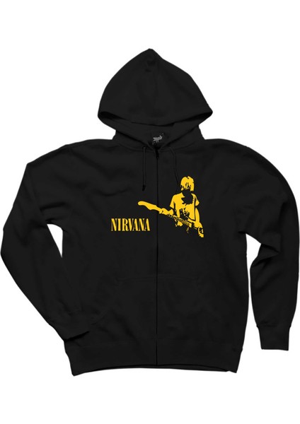 Nirvana Kurt Cobain Siyah Fermuarlı Kapşonlu Sweatshirt