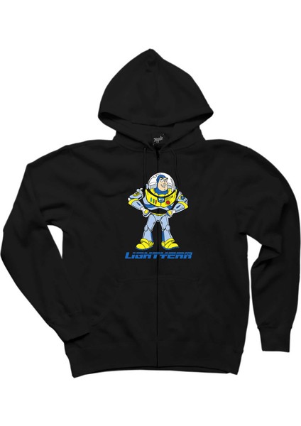 Buzz Lightyear Siyah Fermuarlı Kapşonlu Sweatshirt