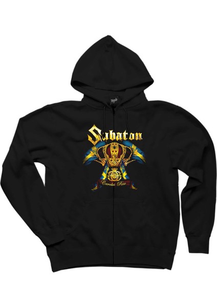 Sabaton Carolus Rex Siyah Fermuarlı Kapşonlu Sweatshirt