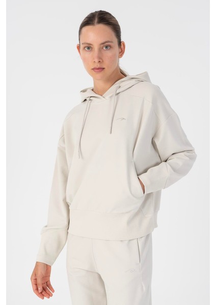 Oversize Kadın Kapüşonlu Gümüş Gri Sweatshirt