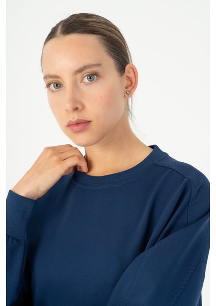 Oversize Kadın Bisiklet Yaka Uzun Kol Açık Lacivert Sweatshirt 23111 modelleri