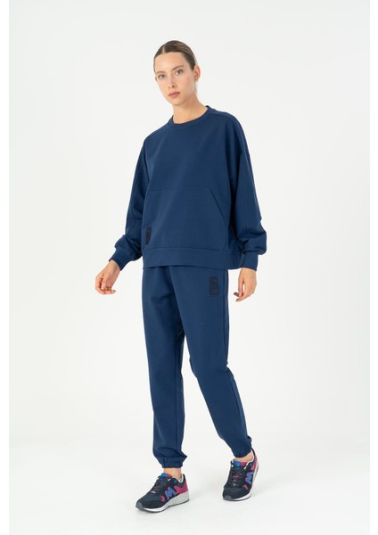 Oversize Kadın Bisiklet Yaka Uzun Kol Açık Lacivert Sweatshirt 23111 indirimleri