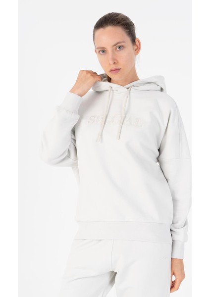 Oversize Kadın Kapüşonlu Gümüş Gri Sweatshirt
