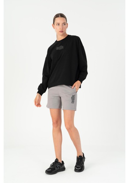 Oversize Kadın Bisiklet Yaka Uzun Kol Siyah Sweatshirt 23076 indirimleri