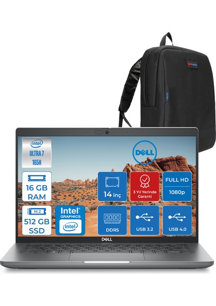 Latitude 5450 Ultra 7-165H Vpro 16 GB Ddr5 512 GB SSD 14" Fhd Freedos Taşınabilir Bilgisayar XCTOL5450EMEA165H01+ZETTAÇANTA
