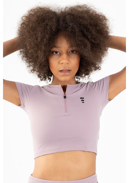 SlimFit Kadın Bisiklet Yaka Lila Crop Top modelleri