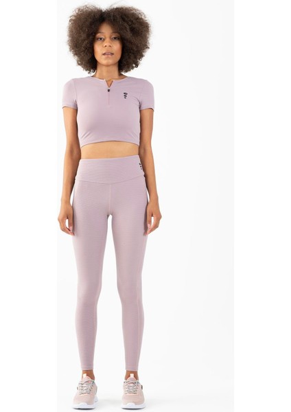 SlimFit Kadın Bisiklet Yaka Lila Crop Top fırsatları