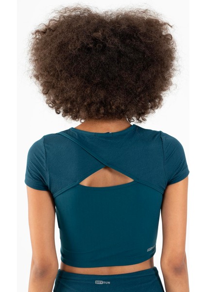 SlimFit Kadın Bisiklet Yaka Turkuaz Crop Top fiyatları