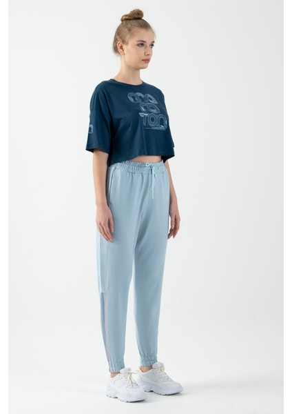 Comfort Kadın Bisiklet Yaka Navymelanj Crop Top modelleri