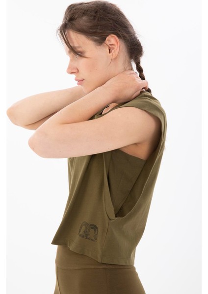 Regular Kadın Bisiklet Yaka Zeytin Crop Top modelleri