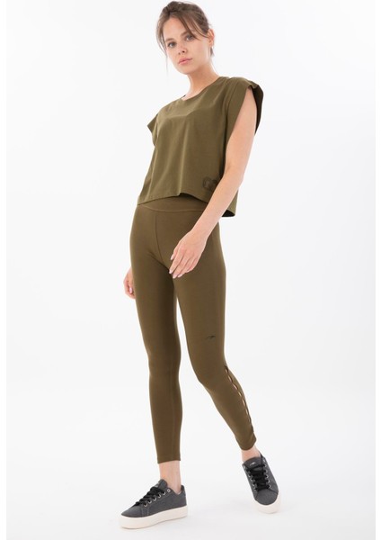 Regular Kadın Bisiklet Yaka Zeytin Crop Top indirimleri