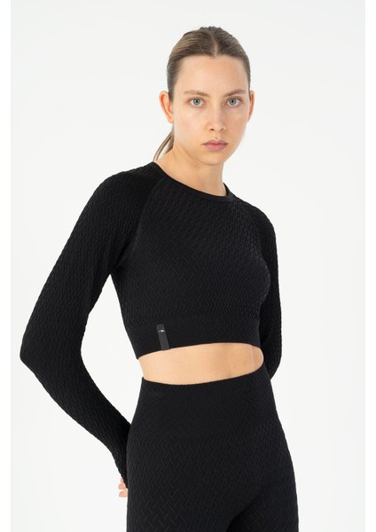 SlimFit Kadın Bisiklet Yaka Siyah- Crop Top