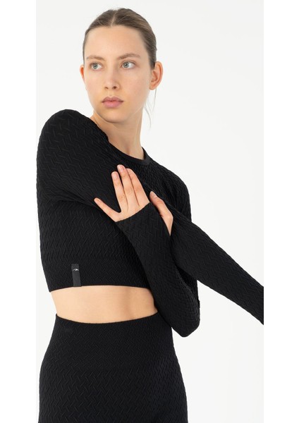 SlimFit Kadın Bisiklet Yaka Siyah- Crop Top modelleri