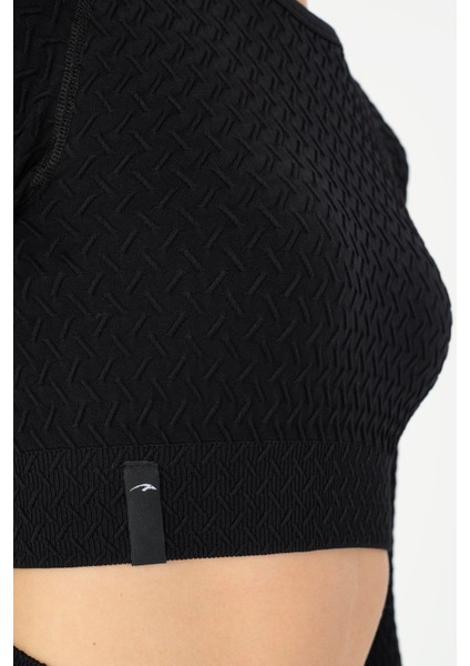 SlimFit Kadın Bisiklet Yaka Siyah- Crop Top fırsatları