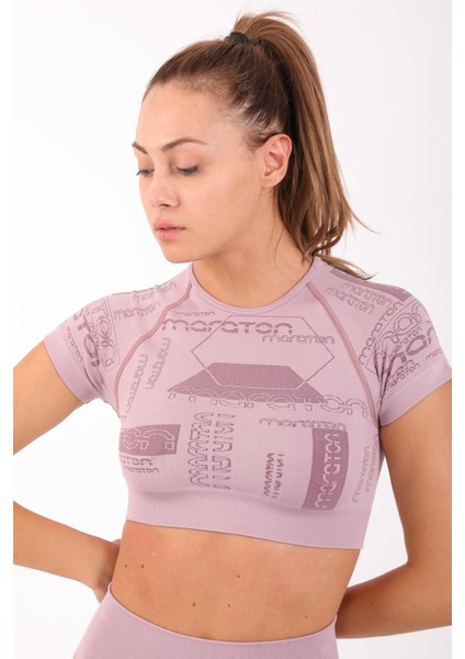 SlimFit Kadın Bisiklet Yaka Kısa Kol Lila Crop Top 811037 modelleri