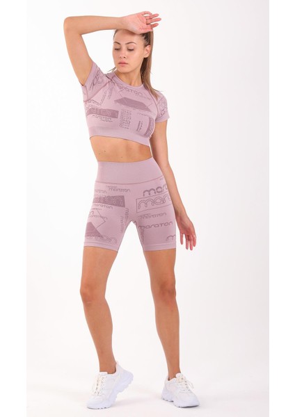 SlimFit Kadın Bisiklet Yaka Kısa Kol Lila Crop Top 811037 indirimleri