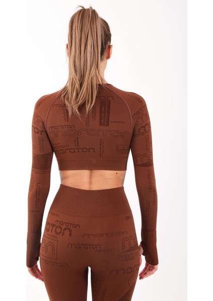 SlimFit Kadın Bisiklet Yaka Uzun Kol Sepya Crop Top 816025 fiyatları