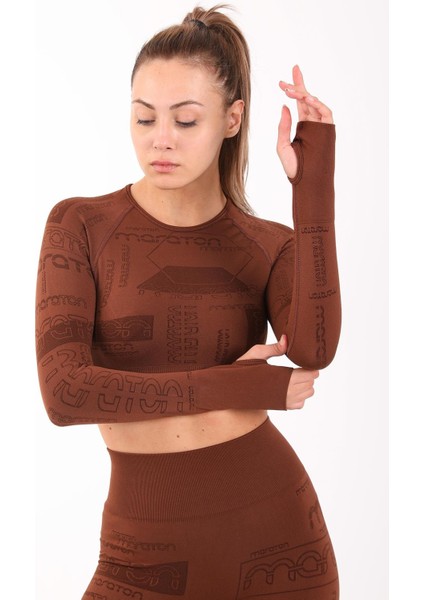 SlimFit Kadın Bisiklet Yaka Uzun Kol Sepya Crop Top 816025 modelleri