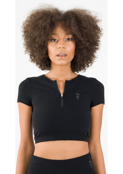 SlimFit Kadın Bisiklet Yaka Siyah- Crop Top