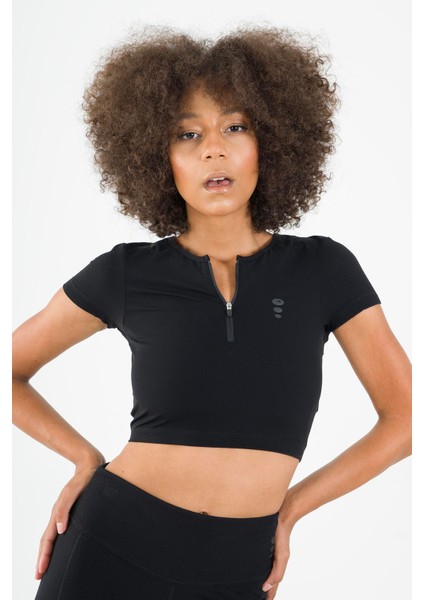 SlimFit Kadın Bisiklet Yaka Siyah- Crop Top modelleri