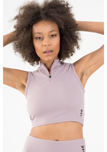 SlimFit Kadın Balıkçı Yaka Lila Crop Top