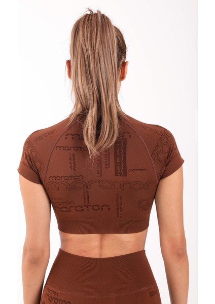 SlimFit Kadın Bisiklet Yaka Kısa Kol Sepya Crop Top 811037 fiyatları