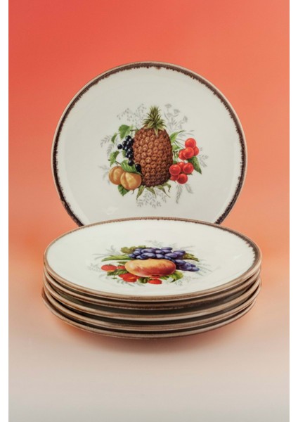 Retro Fruits 6 Parça Porselen Servis Tabağı