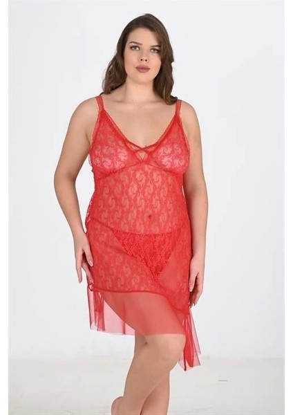 Aria's Closet Büyük Beden Kırmızı Gecelik