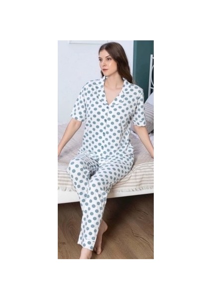 Freshness 106 Yeşil Puantiyeli Patlı Kısa Kol Pijama Takımı