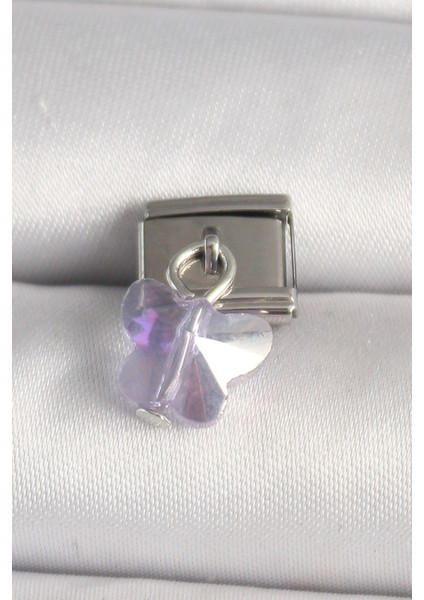 316L Çelik Gümüş Rk Mor Zirkon Taşlı Mination Charm