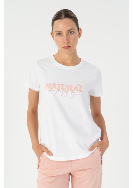 Regular Kadın Bisiklet Yaka Kısa Kol Beyaz T-shirt 23125