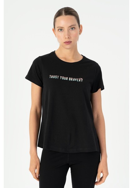 Regular Kadın Bisiklet Yaka Kısa Kol Siyah T-shirt 23132