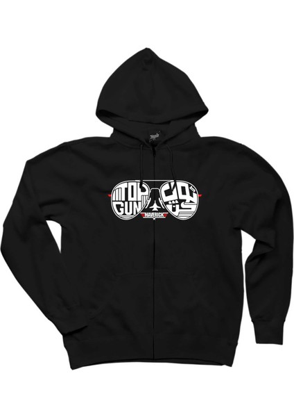 Top Gun Maverick Glasses Siyah Fermuarlı Kapşonlu Sweatshirt