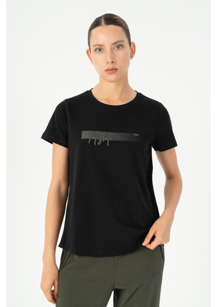 Regular Kadın Bisiklet Yaka Kısa Kol Siyah T-shirt 23131