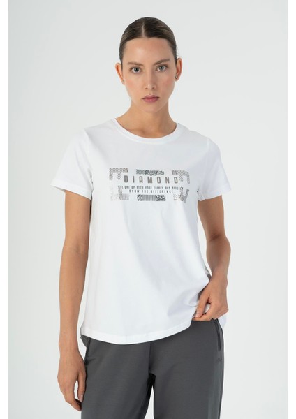 Regular Kadın Bisiklet Yaka Kısa Kol Beyaz T-shirt 23127