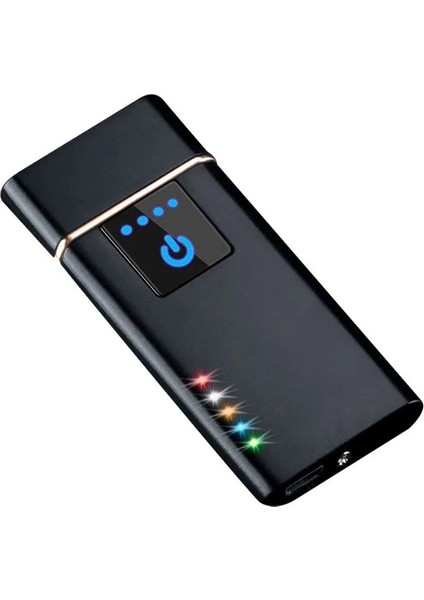 Elektronik Şarj Edilebilir Alevsiz USB Dokunmatik Siyah Çakmak - Kutulu