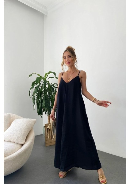 Kadın Aerobin Kumaş Ayarlanabilir Askılı Uzun Elbise