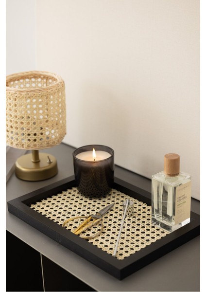 Rattan Hazeran Tepsi Siyah Dikdörtgen (%100 Doğal Hazeran) M016