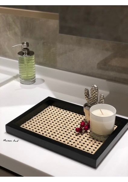 Rattan Hazeran Tepsi Siyah Dikdörtgen (%100 Doğal Hazeran) M016