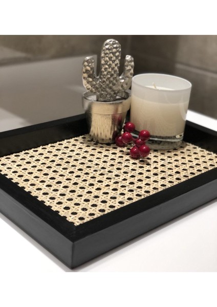 Rattan Hazeran Tepsi Siyah Dikdörtgen (%100 Doğal Hazeran) M016