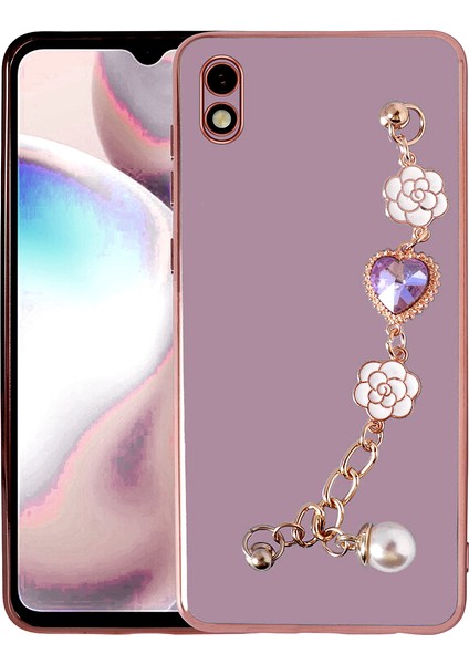 Xiaomi Redmi 9A Kılıf El Tutamaçlı Kamera Korumalı Iksp Taka Silikon Kapak-Mor