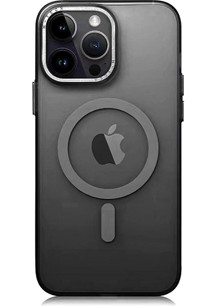 Apple iPhone 14 Pro Max Kılıf Magsafe Şarj Özellikli Buzlu Sert Pc Iksp Tuval Kapak-Siyah