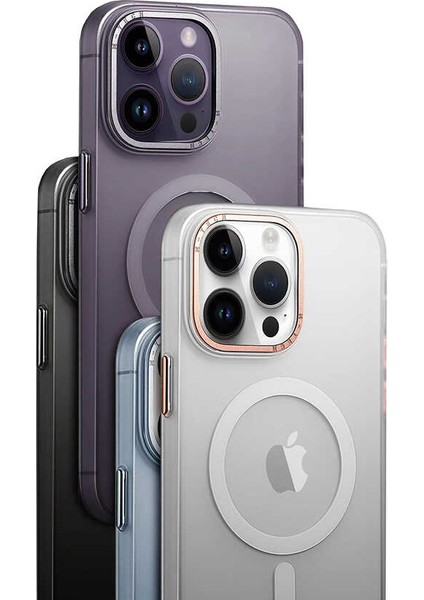 Apple iPhone 14 Pro Max Kılıf Magsafe Şarj Özellikli Buzlu Sert Pc Iksp Tuval Kapak-Siyah