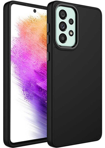 Galaxy A73 Kılıf Metal Çerçeve ve Buton Tasarımlı Silikon Iksp Luna Kapak-Siyah